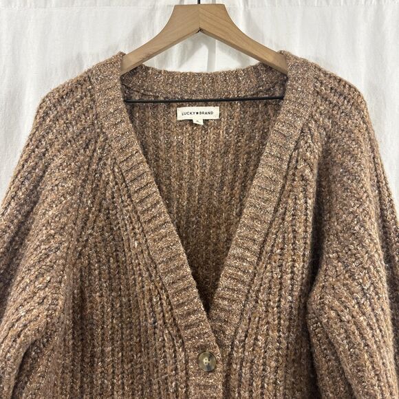 Lucky Brand Brown Oversized Chunky Knit Shaker Cardigan Womens Size XL Fall - Picture 4 of 10
